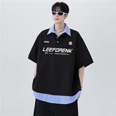 撞色条纹拼接百搭舒适假两件POLO衫潮牌学院风休闲T恤T315-P48，男装Polo衫，电商C307