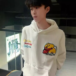 2025潮流新款卡通小狗魔术贴连帽卫衣男秋冬加绒宽松百搭情侣上衣图片