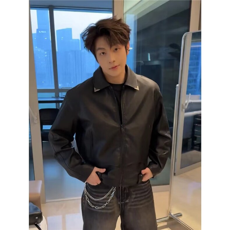 高级感PU皮衣夹克男拉链痞帅机车美式韩版外套513APY2791P65，男装夹克，星座513A