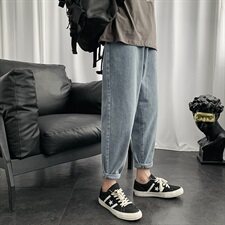春夏新款港风九分牛仔裤男休闲百搭宽松直筒阔腿老爹裤子N08，男装牛仔裤，星座1008