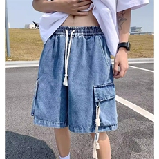 GENIOLAMODE大口袋牛仔短裤男士夏款薄款美式潮流宽松五分中裤子，男装牛仔裤，星座308A-1（原309B-1）
