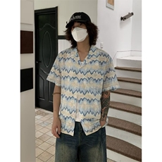 美式潮牌度假穿搭海岛衬衫短袖花衬衣宽松日系休闲上衣男CJ52，男装T恤，星座1116A（原606A-3）