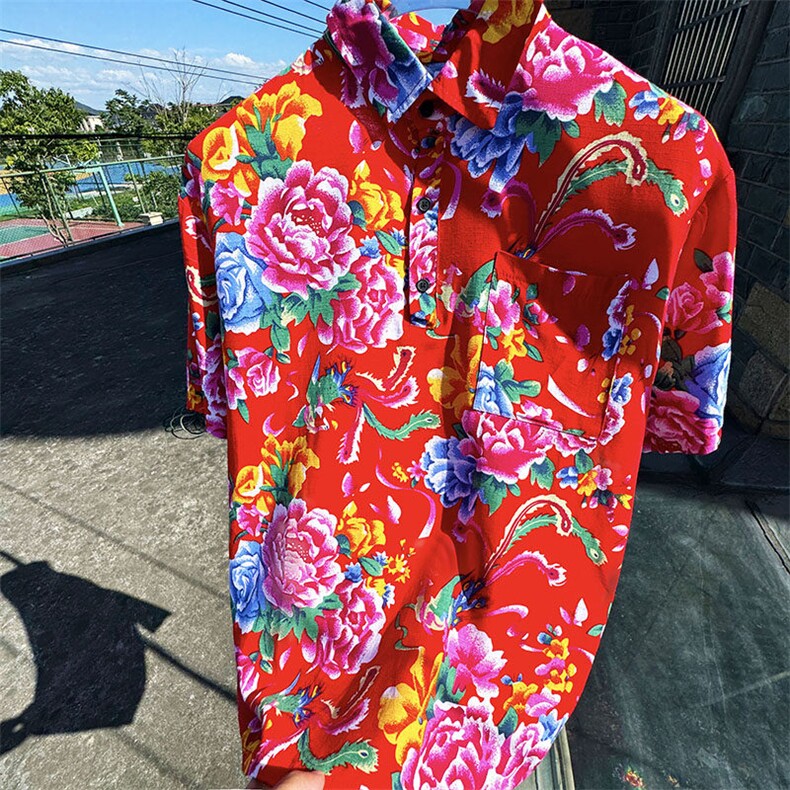 P01男女休闲东北大花大码风民族特色POLO衫T恤衫情侣团队表演，男装T恤，星座115A(原星座507）