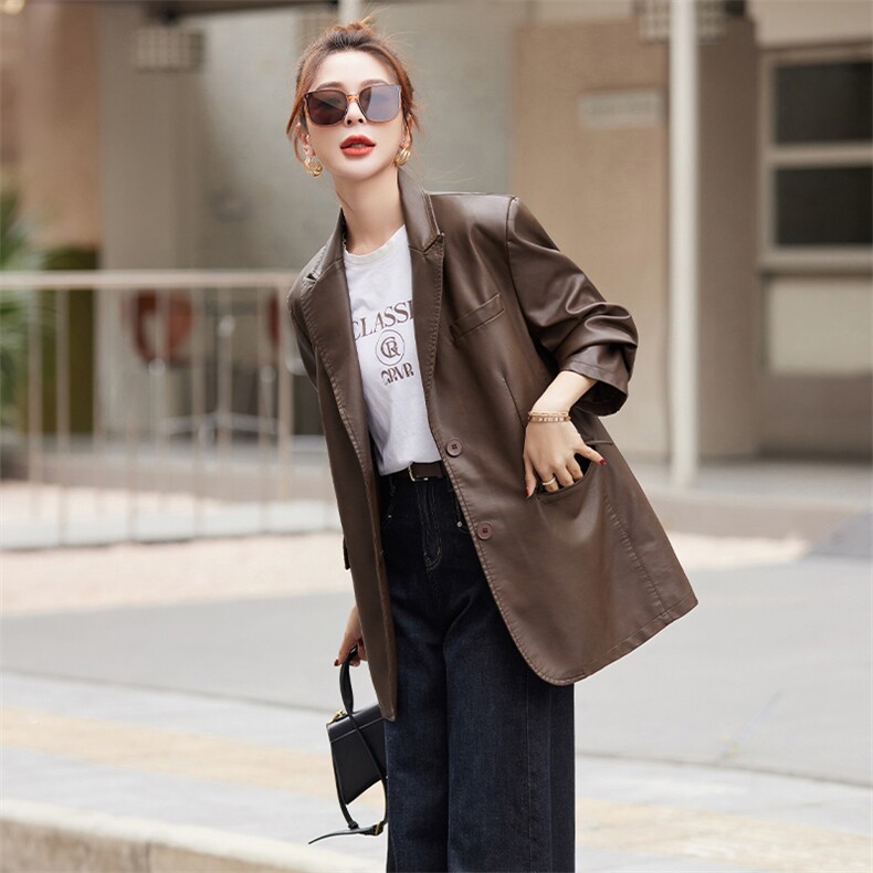 BAO款皮衣女2025新款款小个子高级感宽松春秋季韩版洋气西装外套,女装皮衣,美拉德工厂直营店