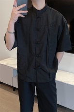 新中式男装风盘扣唐装短袖衬衫男夏季高级痞帅衬衣CS862-P55，男装T恤，电商B267