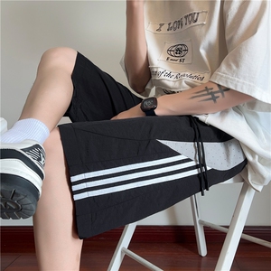 INS夏季新款潮流三条杠宽松冰丝透气短裤B315-K24186-特p25控48图片