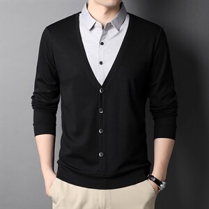 G85703男士2023年秋季新款长袖假两件青年开衫T恤套头P65，男装衬衫，电商B360
