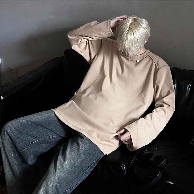 卫衣男长袖小众设计感圆领金属扣宽松上衣A061-EW50084特批45限78图片