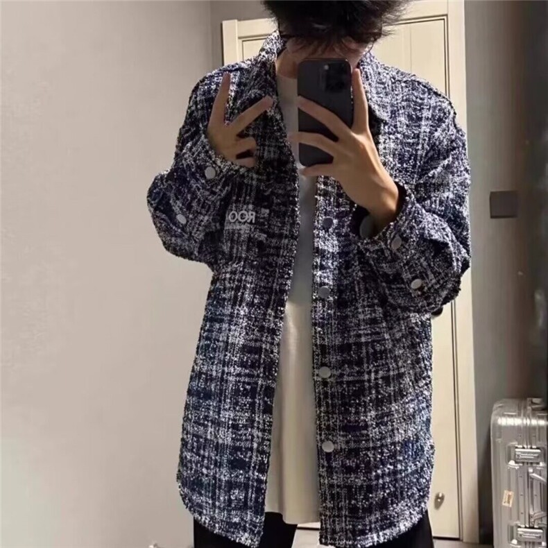 网络图现货格子衬衫外套男宽松撞色刺绣秋款男上衣RXXF031-P70,男装衬衫,星座1005-4