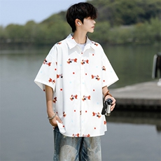 8XL-M腊肠狗花衬衫男短袖夏季冰丝薄款花衬衣寸衫外套DC28003P38，男装T恤，电商B312