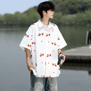 8XL-M腊肠狗花衬衫男短袖夏季冰丝薄款花衬衣寸衫外套DC28003P38图片