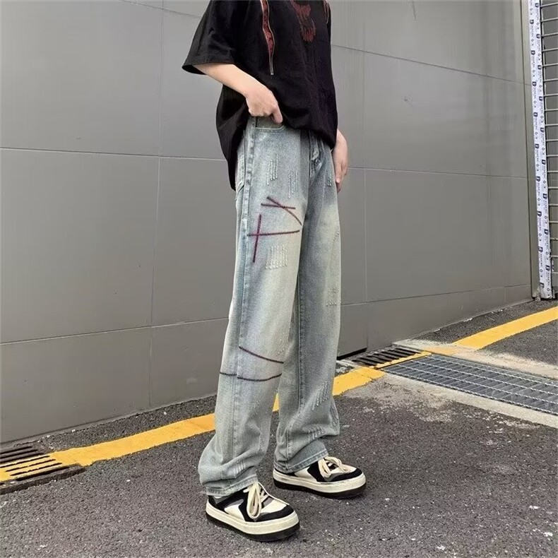1033-P442025春秋新款牛仔裤男直筒垂感潮牌痞帅休闲美式复古,男装牛仔裤,电商B323A