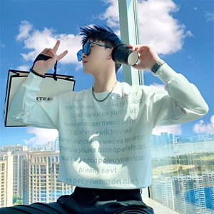 AW186/P78控108秋季社会小伙烫钻打底上衣百搭高级潮流卫衣男黑首图片