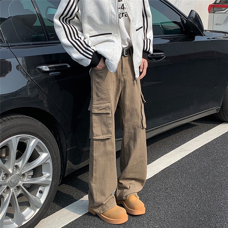 美式洗染棕微喇牛仔裤男潮牌cleanfit阔腿长裤高街宽松裤子185,男装休闲裤,星座506