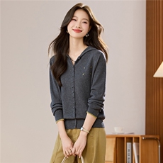 针织连帽开衫毛衣时尚外套长袖2025羊毛针织衫新款宽松洋气上衣，女装羊毛衫，艾米