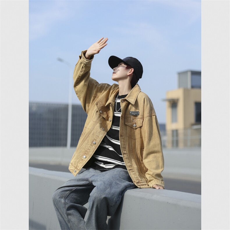 港风秋款男牛仔夹克铁环字母刺绣休闲外套JK87P70,男装夹克,星座1013-1