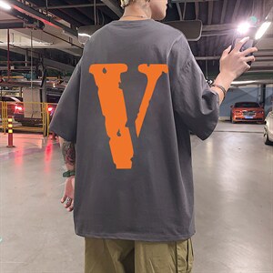 21夏季新款宽松大码港风oversize橙色V运动短袖纯棉T恤T1912-P28图片