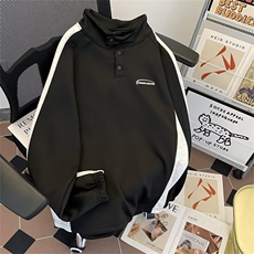 美式复古拼接半高领卫衣男春秋潮牌宽松套头上衣立领外套Q72/P46，女装短外套，星座506B