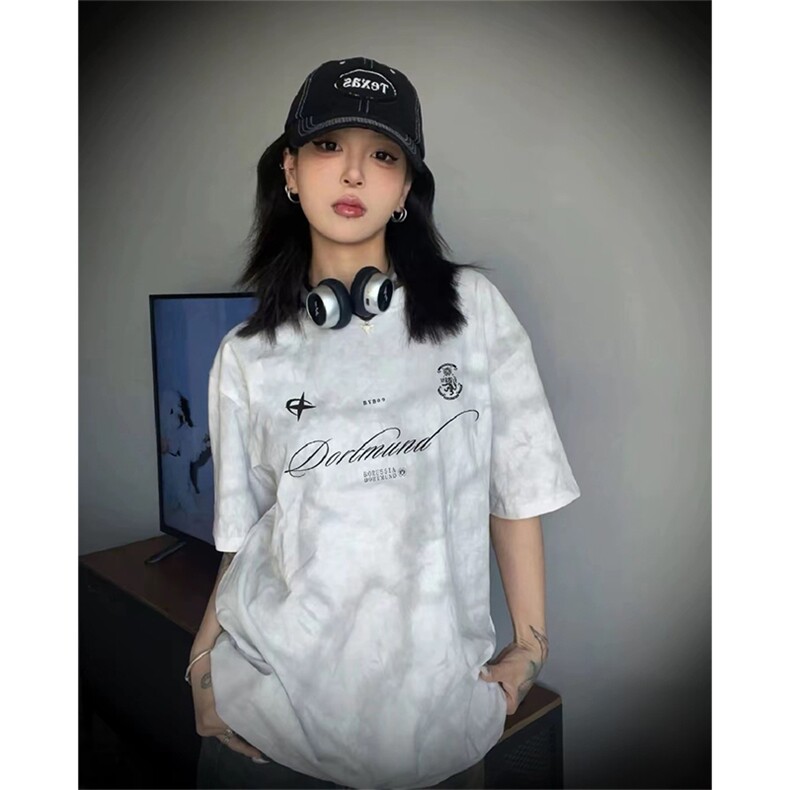 抖音得物供货240克美式潮美式高街复古做旧潮牌扎染印花T恤AT3102图片