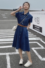 2023新款夏韩版牛仔连衣长裙短袖修身显瘦大摆裙，女装连衣裙，瑶迪依秀
