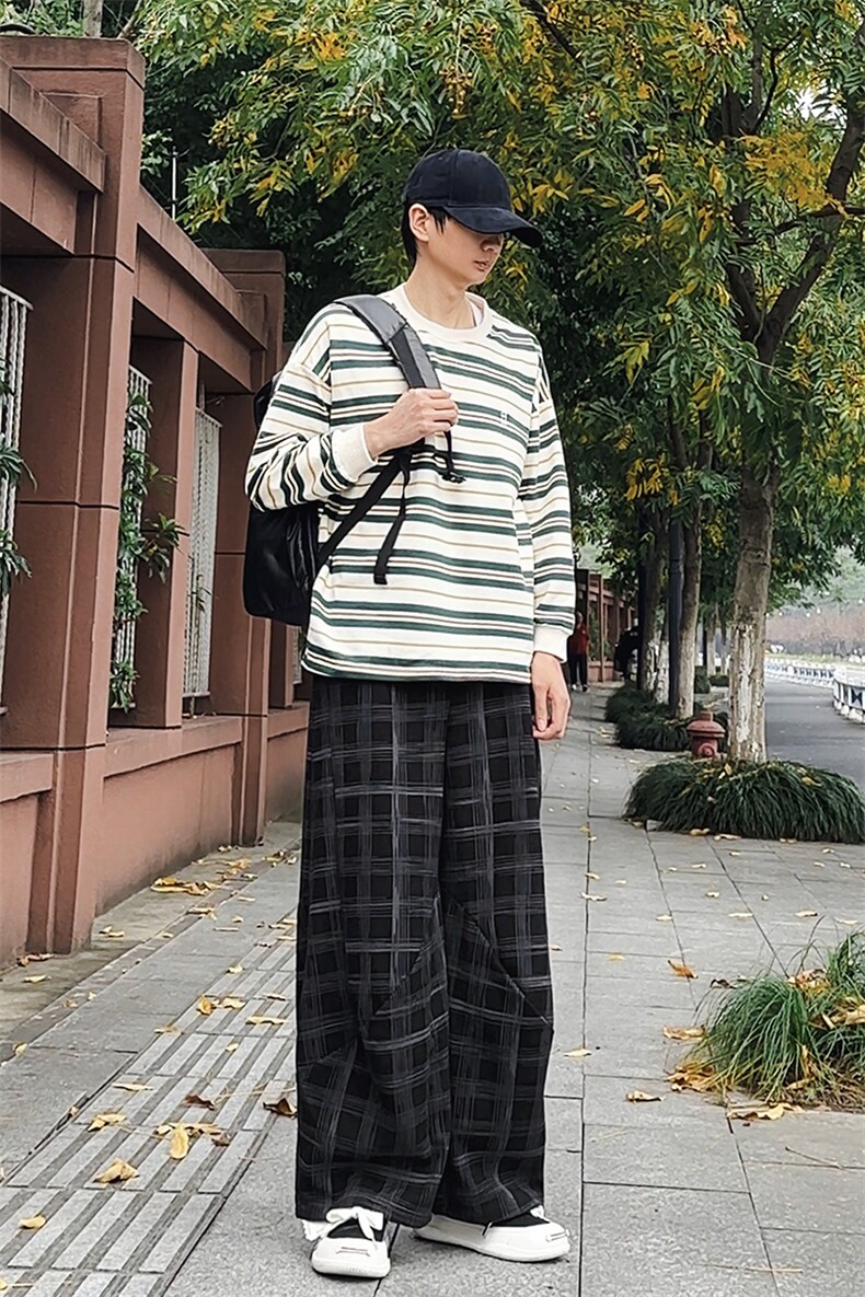 加绒卫裤肌理感格纹休闲裤男2025搭配卫衣毛衣日系裤子1030/P55,男装休闲裤,星座1412-2