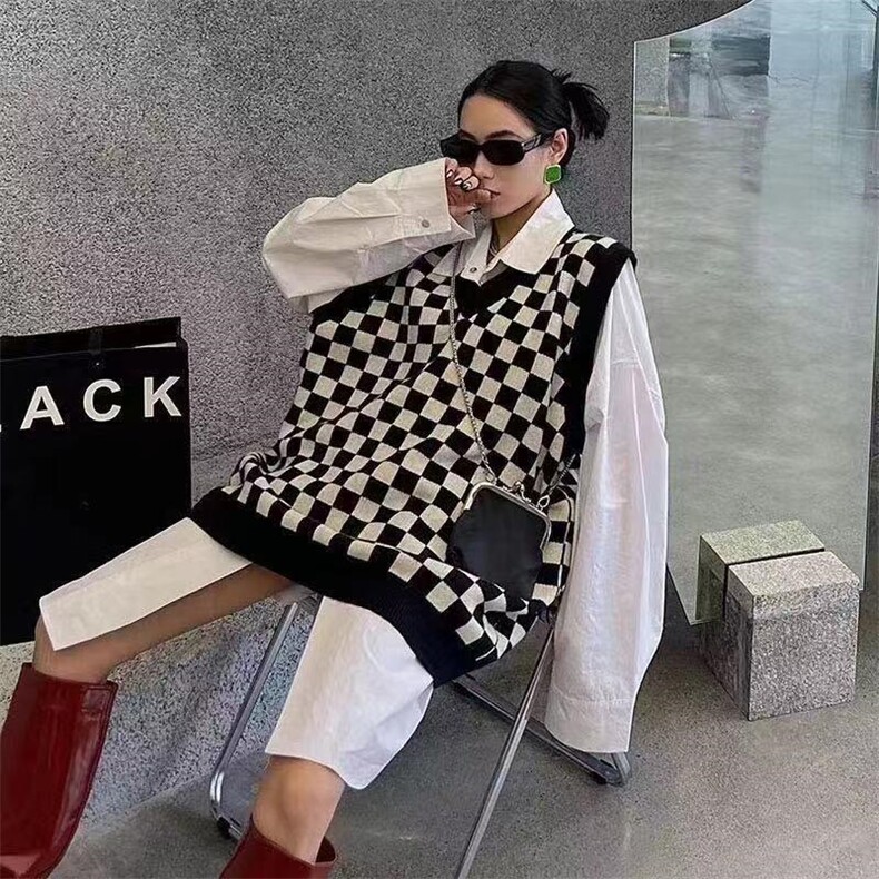 现货棋牌格马甲，女装马甲，青菜萝卜