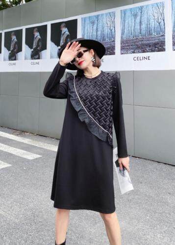 【现货】秋季新款-飘纱格纹拼接时尚连衣裙，女装连衣裙，陆氏青云