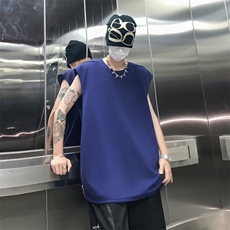 C399-P322024夏季潮牌小众宽松背心男美式简约拉链无袖T恤现货，男装T恤，星座512-6