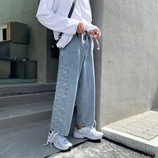 港风潮男牛仔裤直筒宽松九分裤潮牌百搭腰果花束脚裤子男k85-p45，男装牛仔裤，星座1008-2
