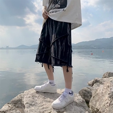 夏季港风拼接撞色毛边五分裤潮牌高街扎染牛仔短裤男K5981-P37，男装牛仔裤，星座512-2