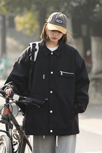 美式简约纯色翻领男女bf风宽松休闲ins外套防水简约百搭衬衫夹克图片