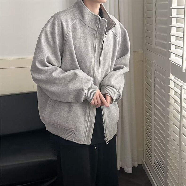 cleanfit灰色立领开衫卫衣纯色慵懒宽松运动短款外套J645,女装短外套,星座1116A（原606A-3）