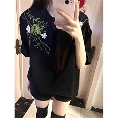 万针全刺绣工艺高品质260克纯棉双纱美式宽松百搭短袖T恤特P33，男装T恤，电商A486-1