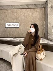 秋冬羊毛针织衫女翻领韩版慵懒风宽松纯色连衣裙，女装连衣裙，思途羊绒