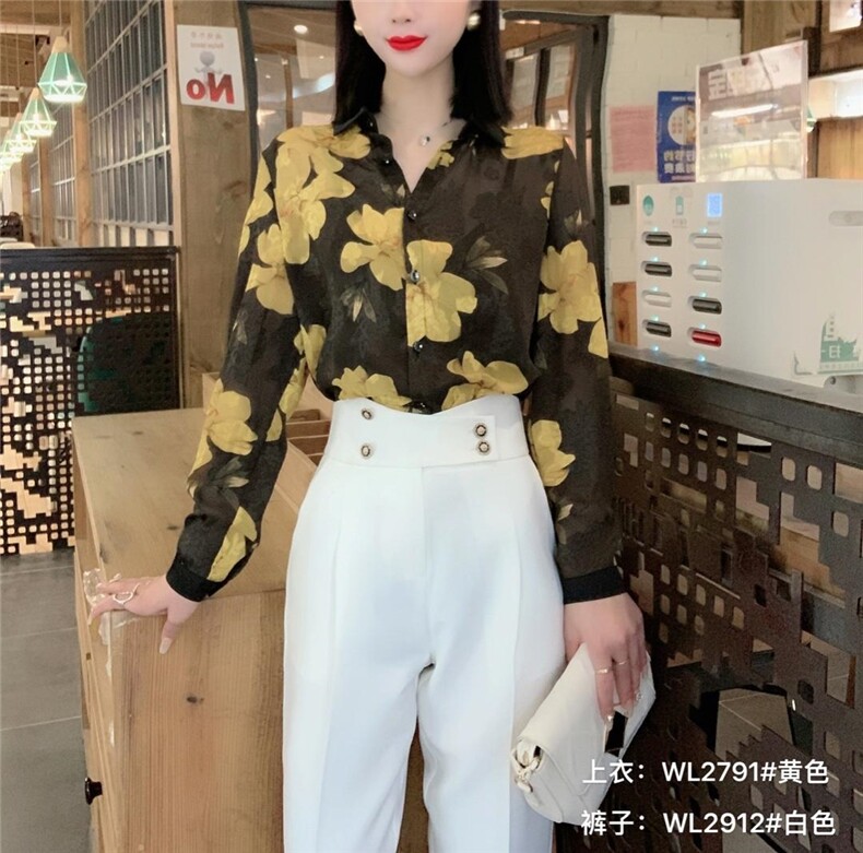 2022春季新款女装上衣修身显瘦气质时尚花色衬衣，其它，婉伦