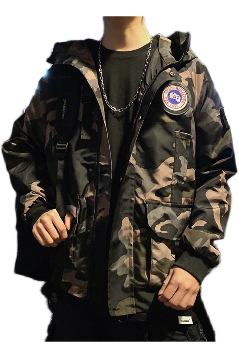休闲男士秋季青少年日系迷彩宽松工装夹克潮流连帽外套J,男装棉衣,电商B226-2（原B217-2）