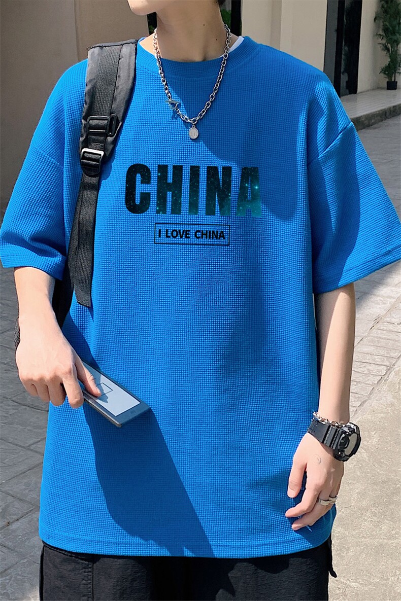 ！2022夏季男士华夫格短袖T恤简约字母半袖体恤TXH227P25,男装T恤,电商B220