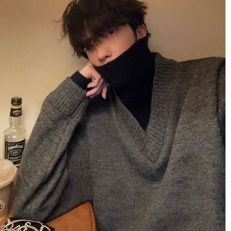 可翻高领柔软毛衣高克重黑色灰色M到2XL,男装针织衫/毛衣,星座506A
