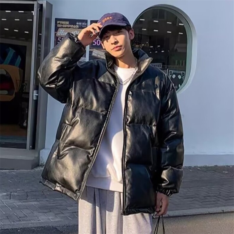 现货二开抖音得物供视频三防加厚PU皮质立领棉衣棉服LL2333,男装棉衣,电商A486