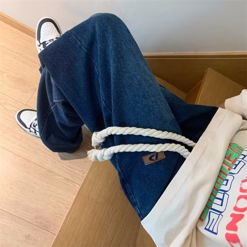 美式牛仔裤男春秋新款休闲直筒裤系绳贴标牛仔裤N234P43,男装牛仔裤,星座1116-2
