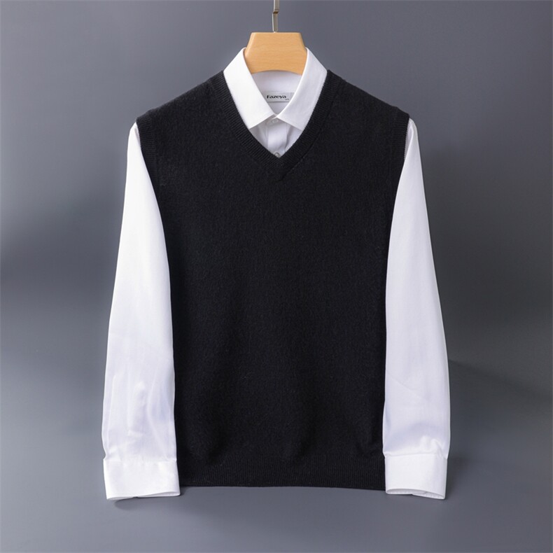 秋冬季新款舒适时尚百搭12针V领马甲，男装背心/马甲，伊绒腾羊绒
