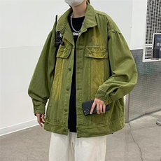 复古绿色牛仔外套男春秋季新款ins港风痞帅上衣工装夹克JK331，男装夹克，星座1116A-1（原606A）