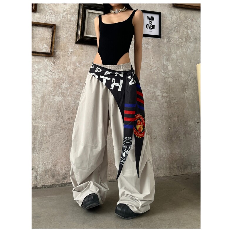 美式复古辣妹街头嘻哈街舞速干工装裤带屁帘宽松阔腿裤潮,女装休闲裤,星座1210-1