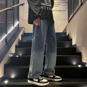 美式高街渐变色牛仔裤港风男女高级垂感直筒阔腿裤B381-1/773P48图片
