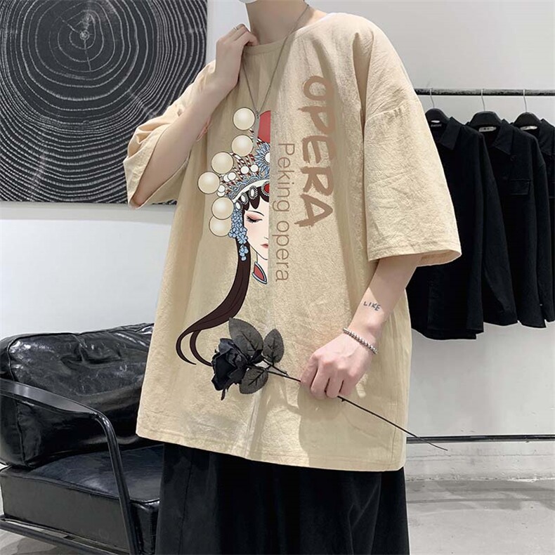 YT26161-P30亚短袖t恤男大码五分袖男宽松七分袖港风模特,男装T恤,电商A040