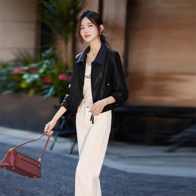 甜酷炸街气质感休闲皮衣外套女2025秋季新款独特设计机车服皮夹克,女装皮衣,安之芮娜