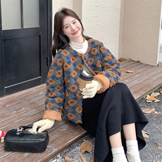 碎花毛呢羽绒服外套女冬季2025新款减龄短款小众设计感呢大衣短款，女装羽绒服，2C232