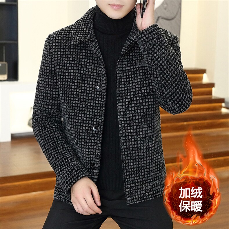 秋冬新款男士翻领商务休闲加绒加厚夹克外套上衣D19P145控238，男装毛呢大衣，电商B226