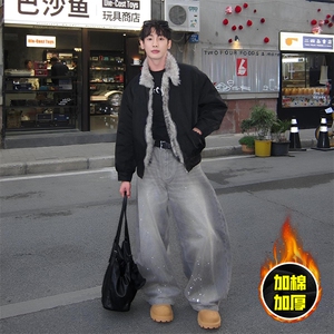 现货高品质美式高街重磅狼王座山雕毛毛领棉衣男女加厚棉服冬外套图片