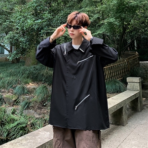暗黑设计感小众衬衫男痞帅发型师休闲上衣流行拉链潮牌长袖衬衣图片